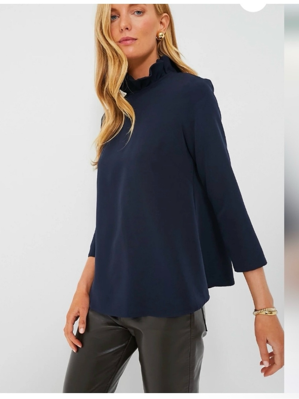 Tuckernuck Navy Ruffle Neck Bow Back Blouse Top NWT Size XXL Elegant Chic - Picture 3 of 13